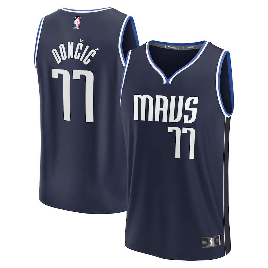 Men Dallas Mavericks #77 Luka Doncic Fanatics Branded Navy 2022-23 Fast Break Player NBA Jersey